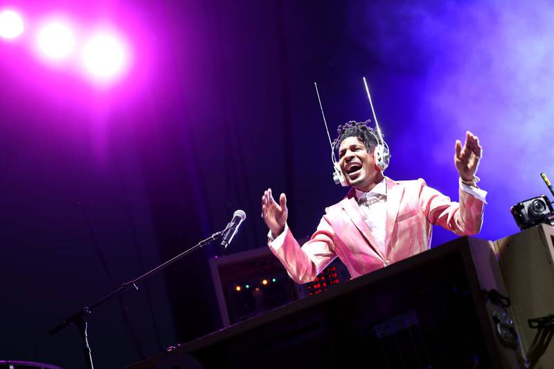 INDIO, CALIFORNIA - APRIL 13: Jon Batiste performs at the Outdoor Theatre during the 2024 Coachella Valley Music and Arts Festival at Empire Polo Club on April 13, 2024 in Indio, California. (Photo by Amy Sussman/Getty Images for Coachella)