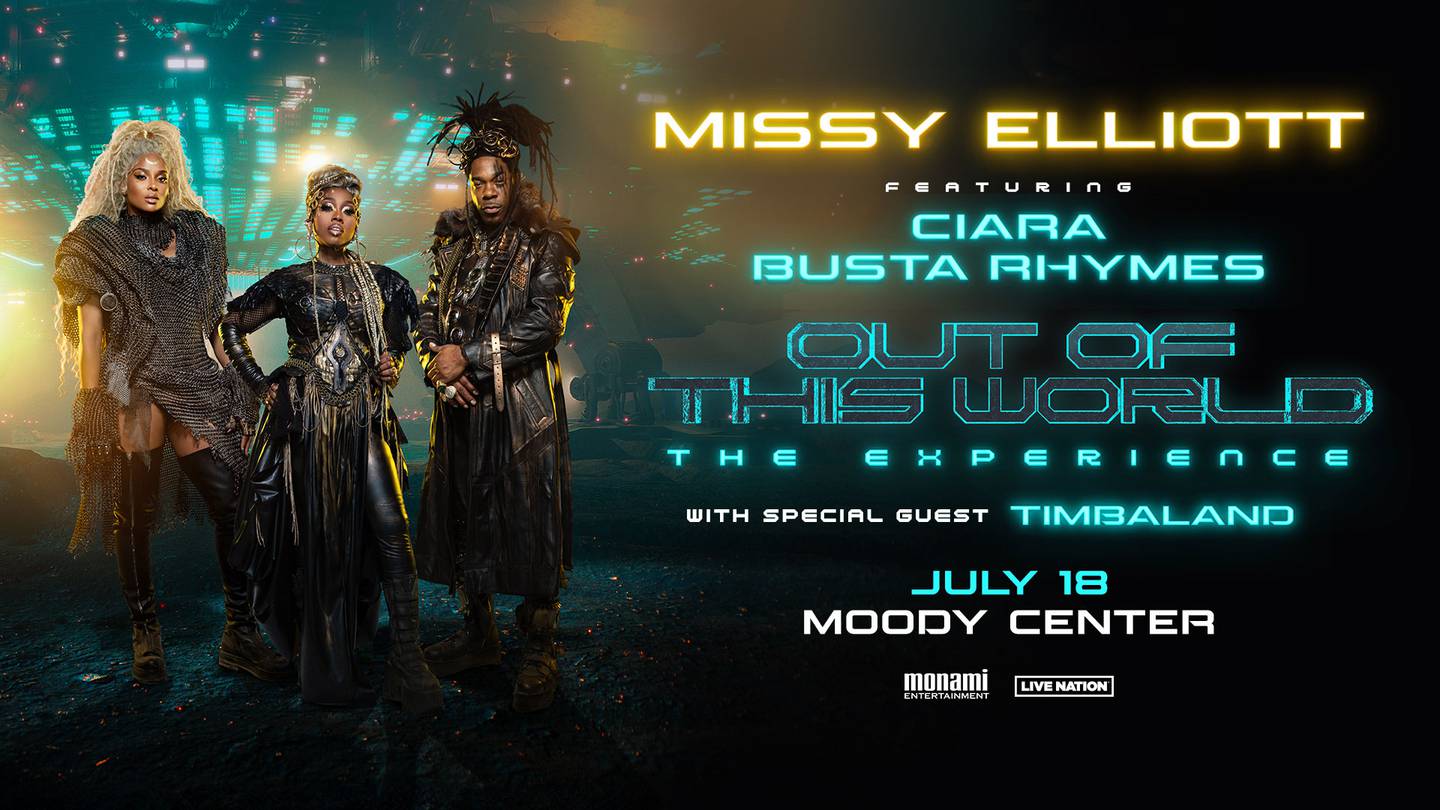 Missy Elliott featuring Ciara and Busta Rhymes with special guest Timbaland are coming to Moody Center on July 18, 2024 on the OUT OF THIS WORLD Experience tour.