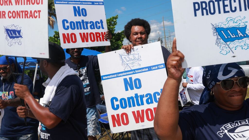 Port workers on strike