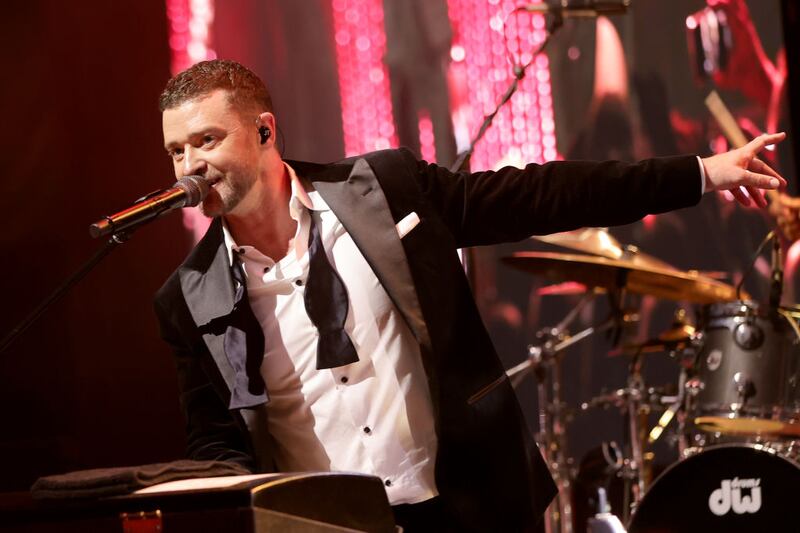 SANTA MONICA, CALIFORNIA - OCTOBER 08: Justin Timberlake performs during the 2022 Children’s Hospital Los Angeles Gala at the Barker Hangar on October 08, 2022 in Santa Monica, California. (Photo by Matt Winkelmeyer/Getty Images for Children's Hospital Los Angeles)