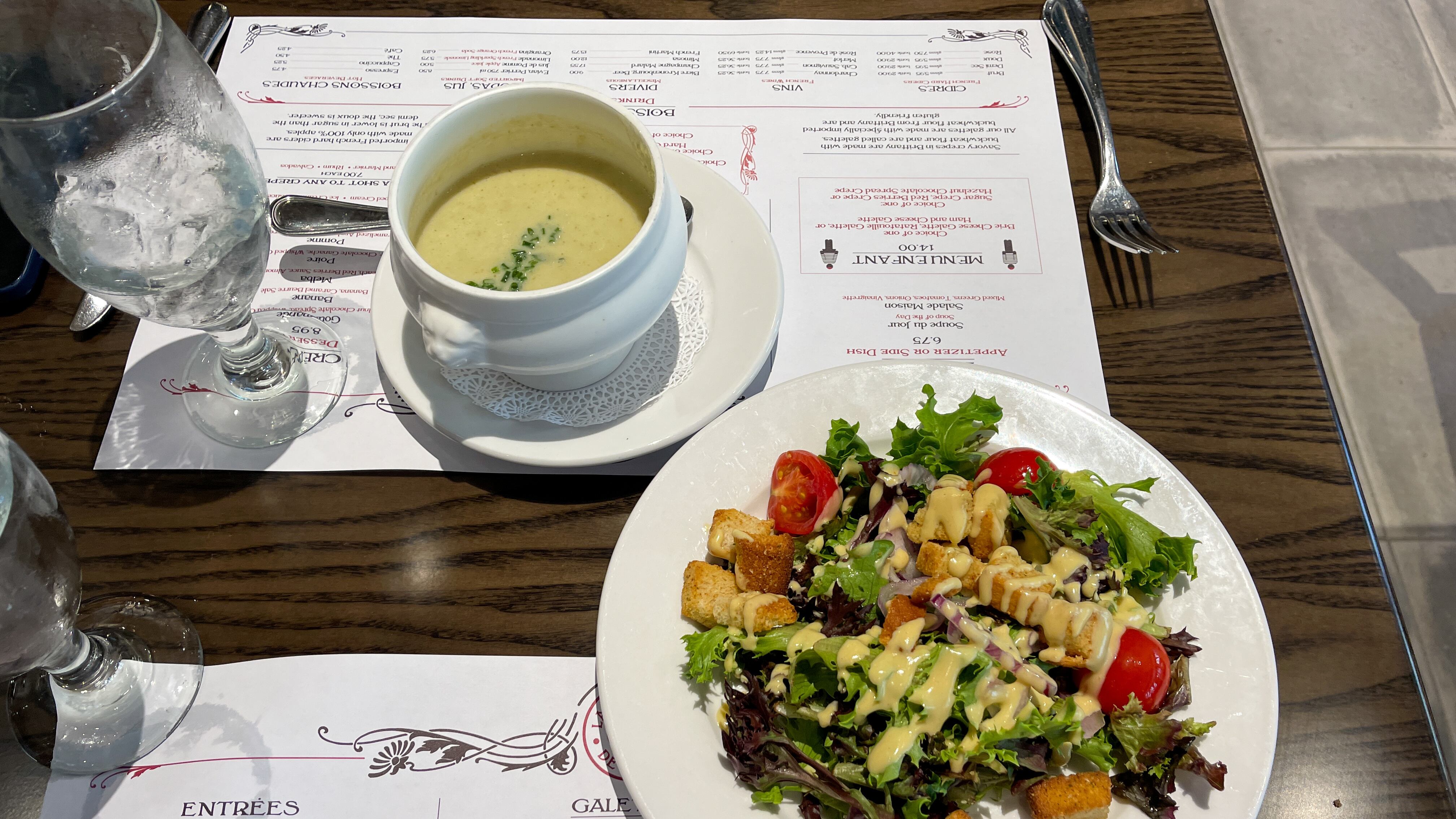 A meal at the French Pavilion in EPCOT